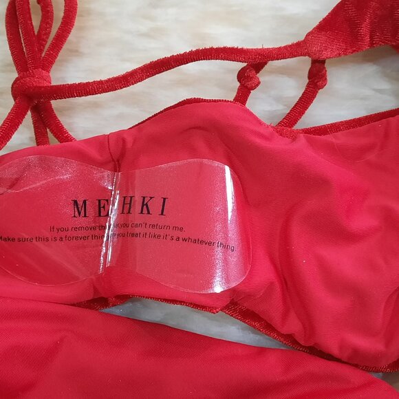 Meshki Dania Red Velvet Bikini Bottom Large size Swimsuit side Tie - Picture 3 of 4